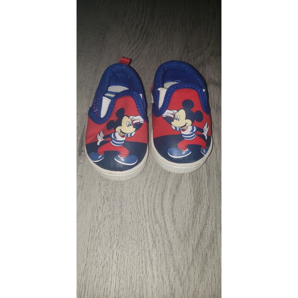Disney Baby Mickey Mouse Nautical Slip On Sneakers Red Blue Infant Size 2